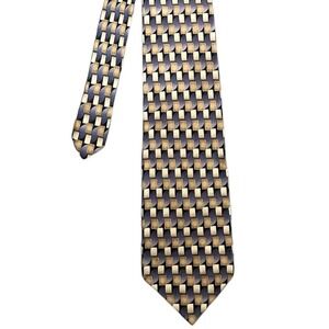 Kilburne and Finch Blue Gold Silk Geometric Tie Mens OS Hand Sewn